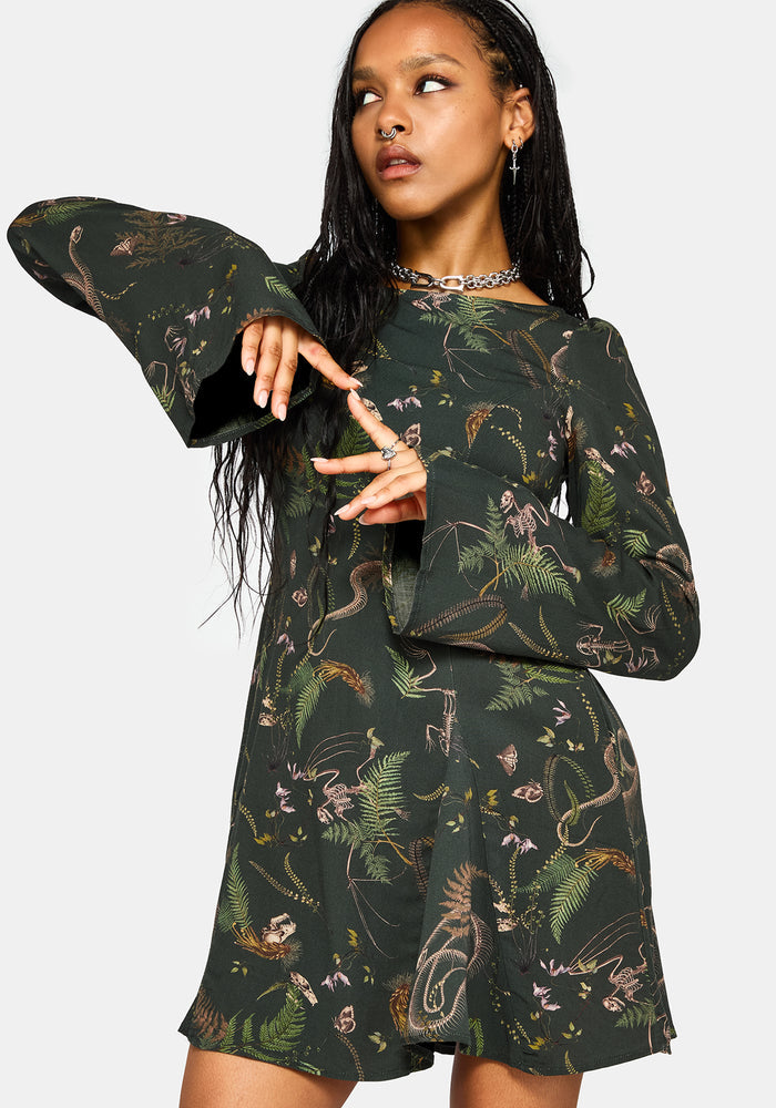 Noctaris Print Flared Sleeve Mini Dress