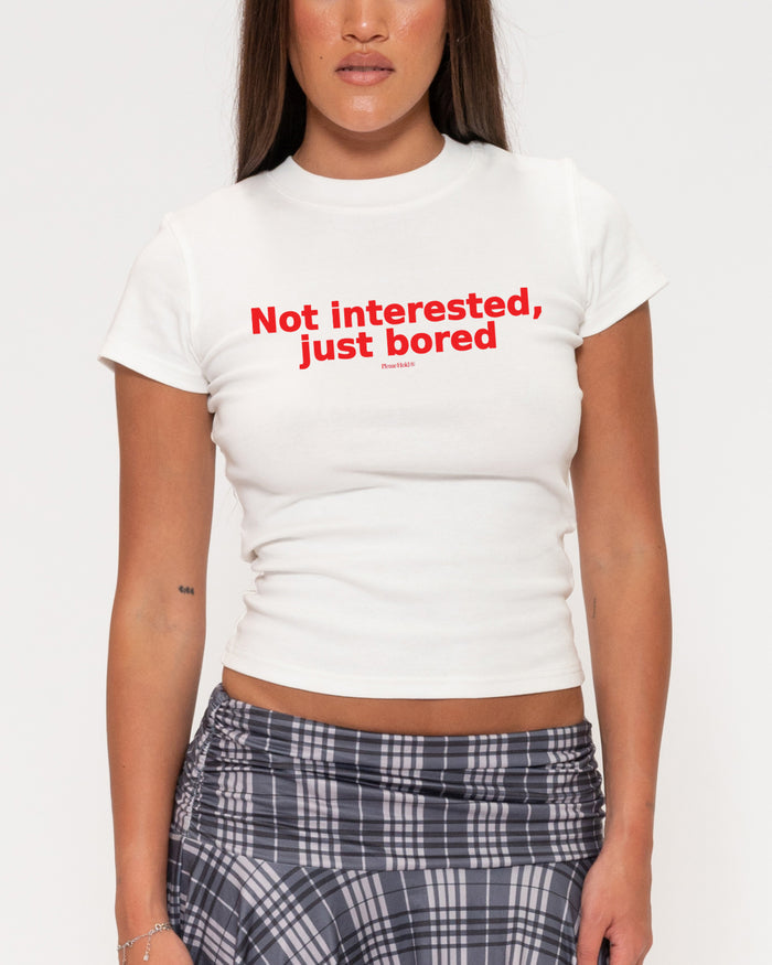 Not Interested, Just Bored White Longline Baby Tee