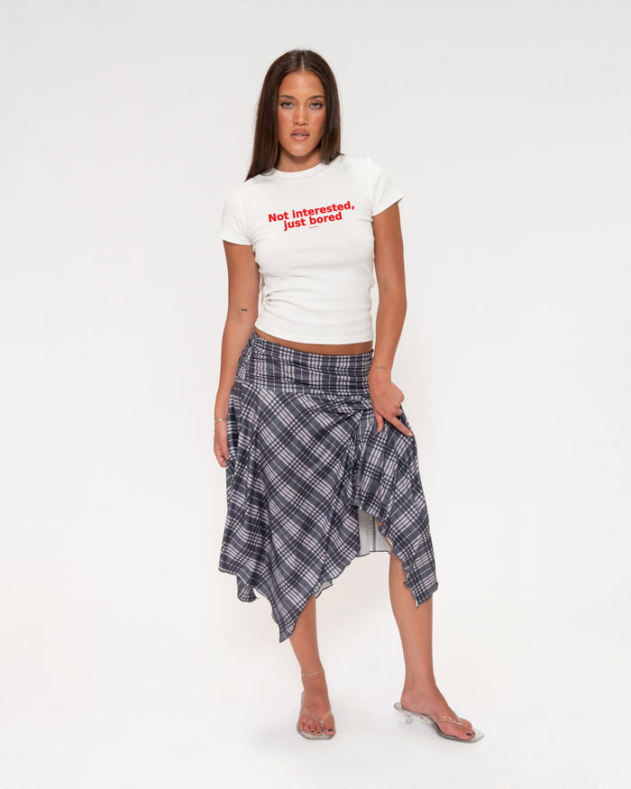 Not Interested, Just Bored White Longline Baby Tee