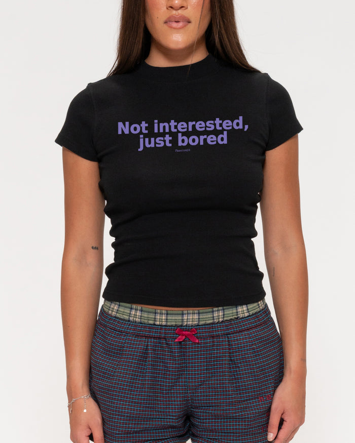 Not Interested, Just Bored Black Longline Baby Tee