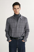 Overshirt look knitted check cardigan