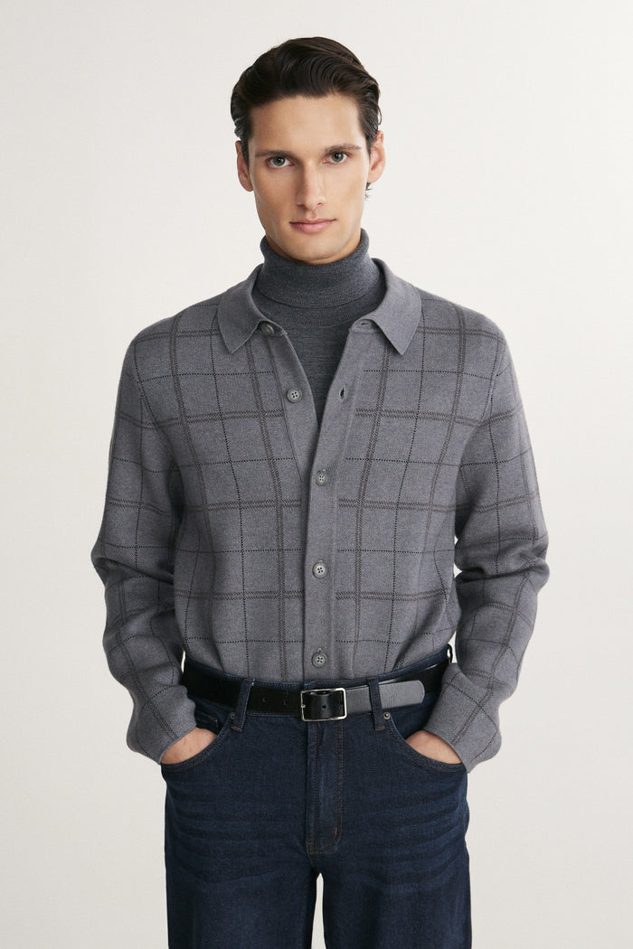 Overshirt look knitted check cardigan
