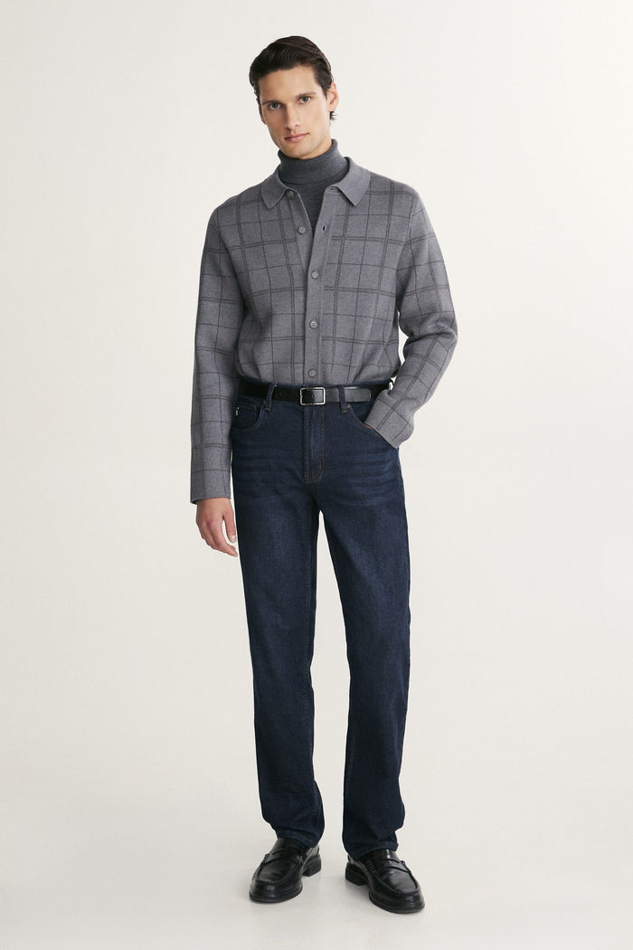 Overshirt look knitted check cardigan