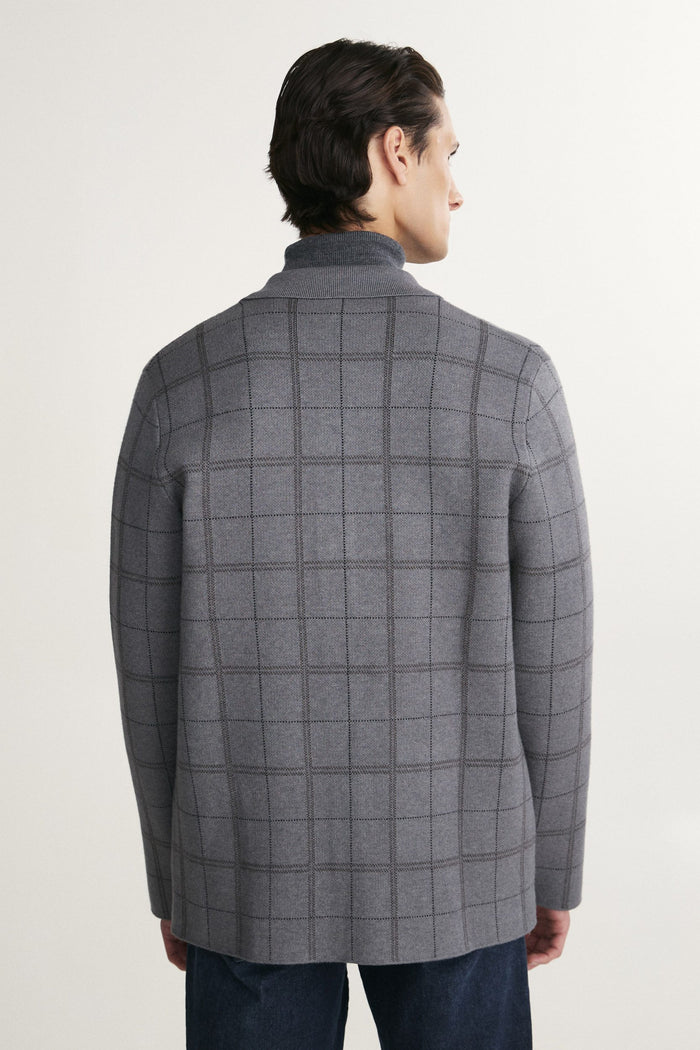 Overshirt look knitted check cardigan