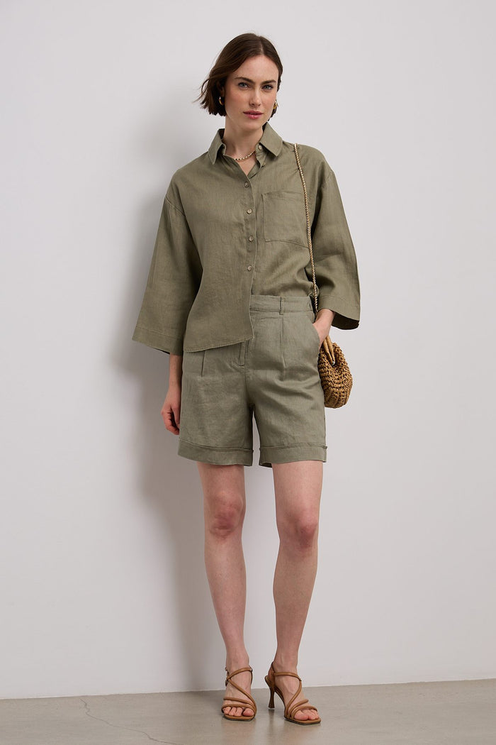 Oversized cropped linen blouse