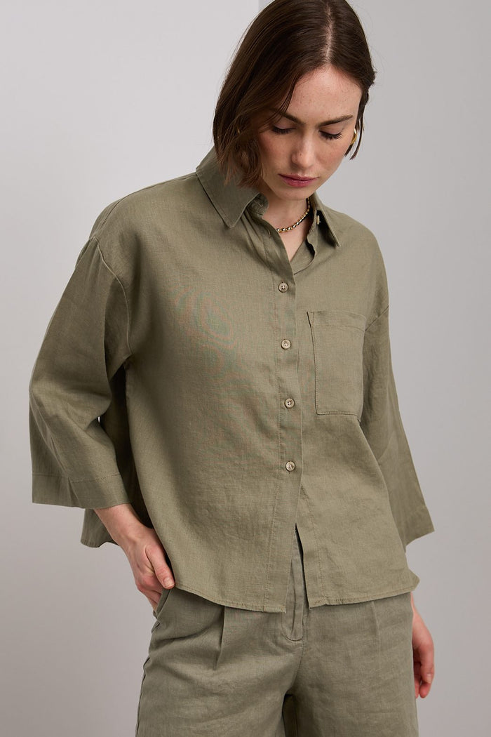 Oversized cropped linen blouse