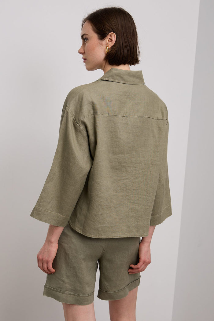 Oversized cropped linen blouse