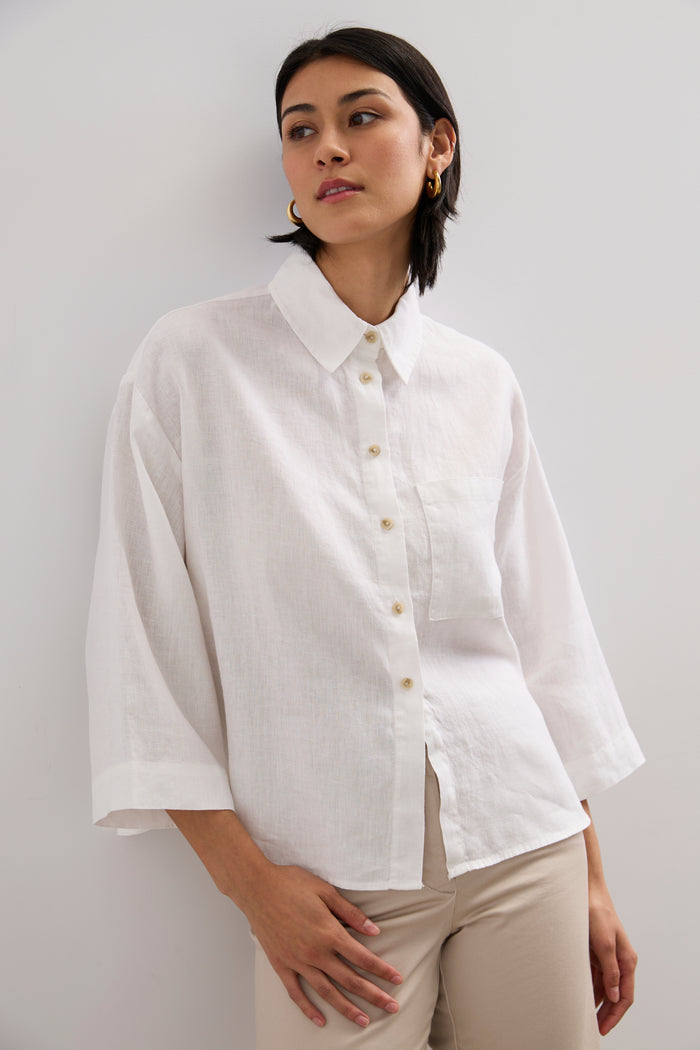 Oversized cropped linen blouse