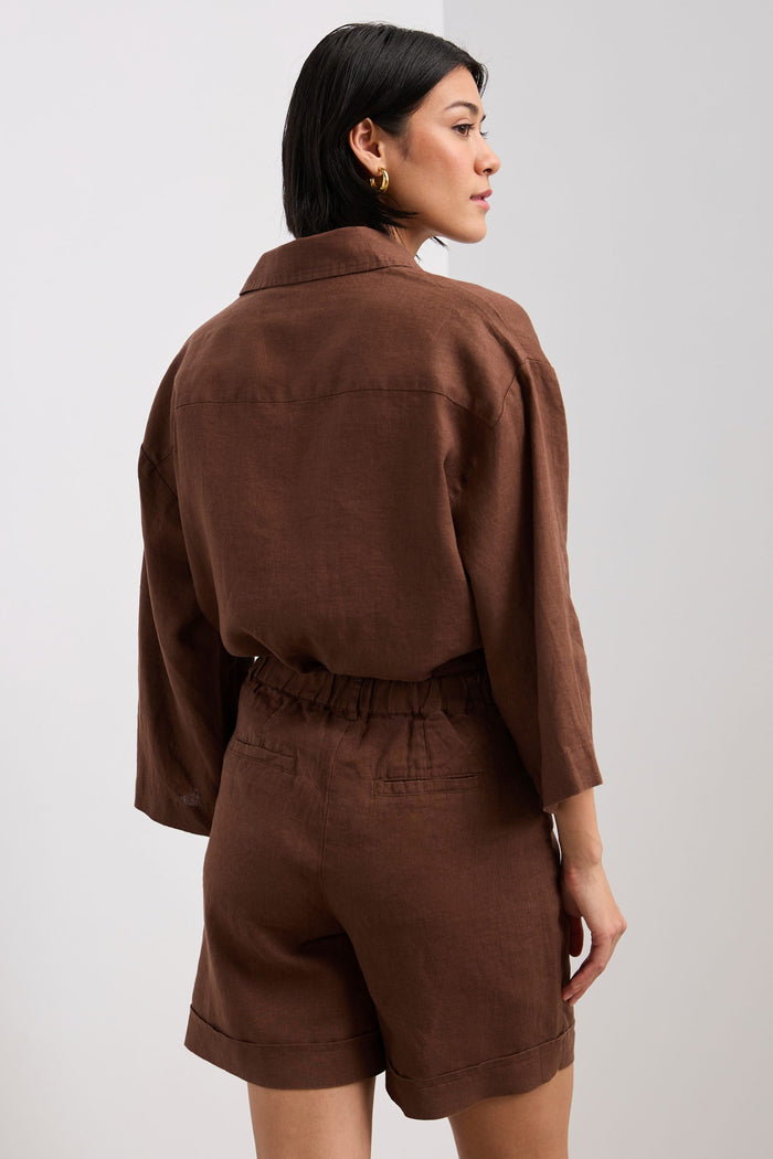 Oversized cropped linen blouse