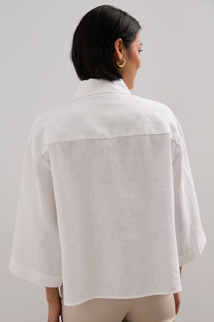 Oversized cropped linen blouse