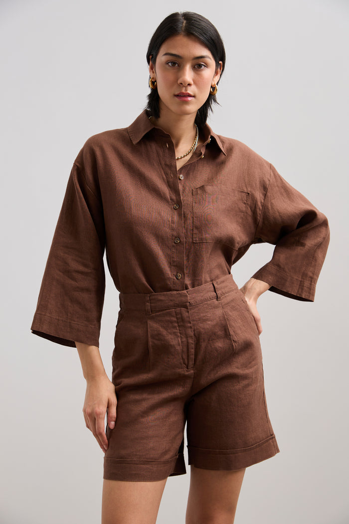Oversized cropped linen blouse
