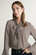 peplum tiered tied front blouse