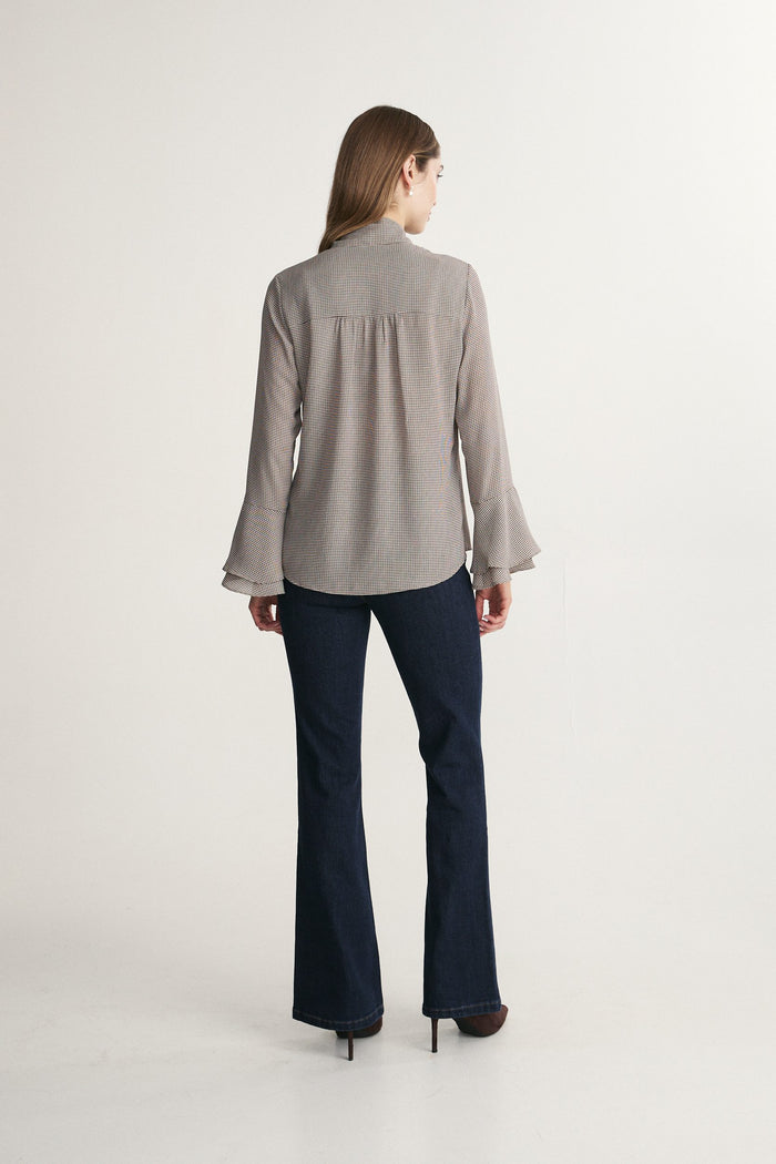 peplum tiered tied front blouse