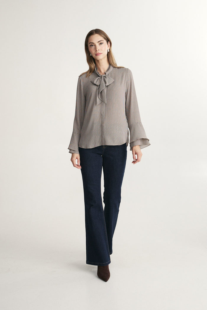 peplum tiered tied front blouse