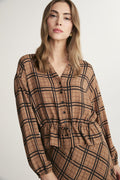 Plaid shirt with drawstring