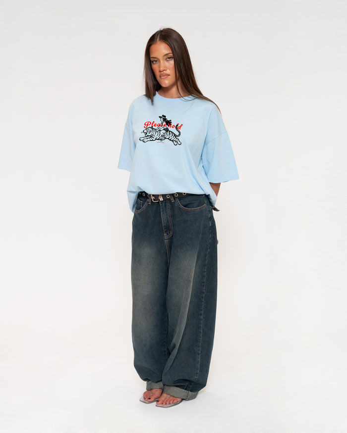 Please Hold Hell Cat Blue Boxy Crop Tee