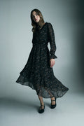 Printed asymmetrical Fluid dress with frill