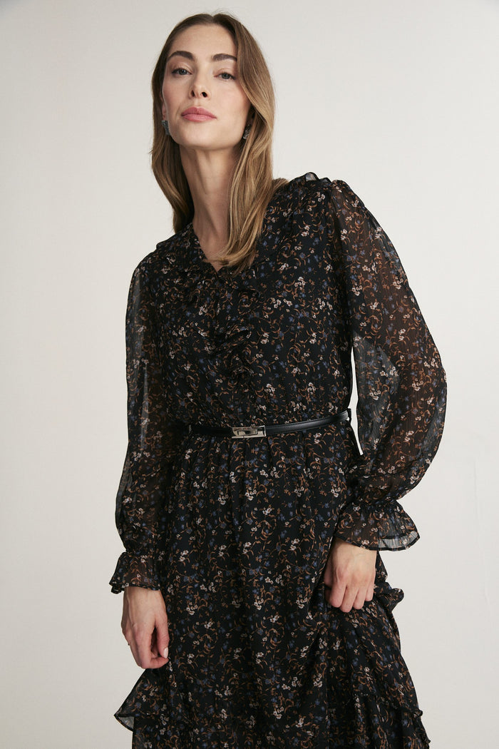 Printed asymmetrical Fluid dress with frill