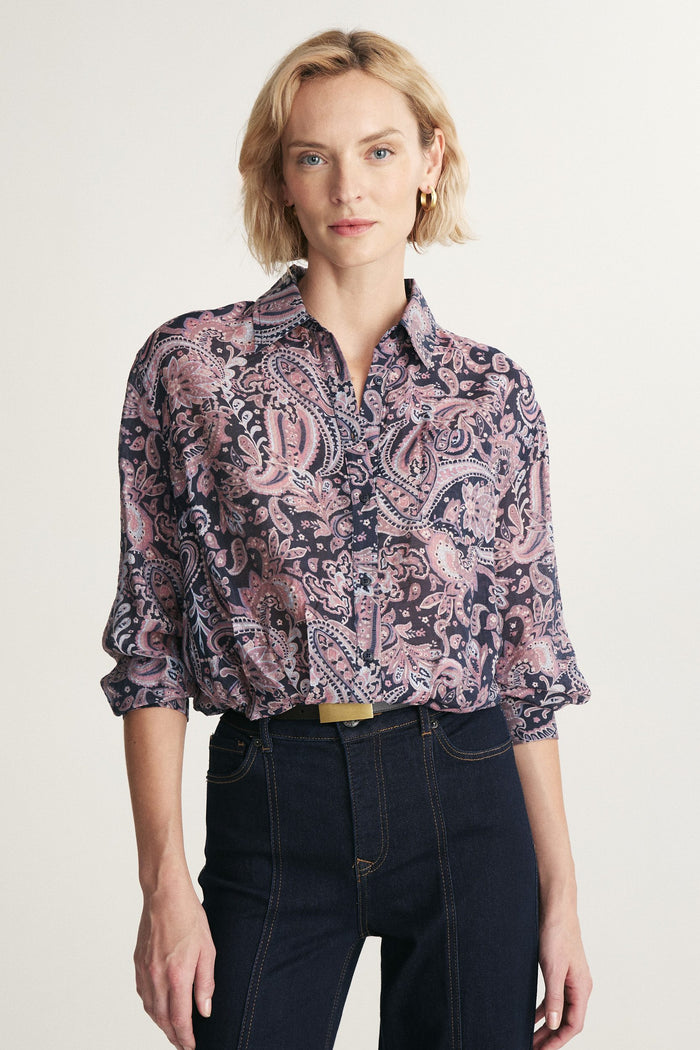 Printed shirt with drawstring