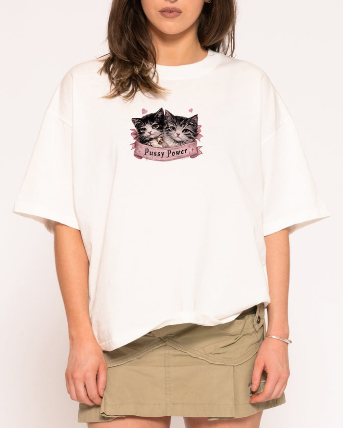 Pussy Power White Boxy Crop Tee