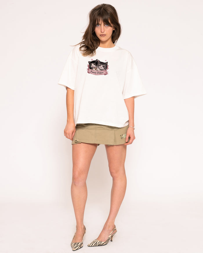 Pussy Power White Boxy Crop Tee