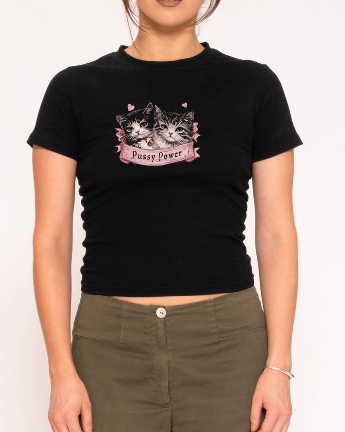 Pussy Power Black Longline Baby Tee