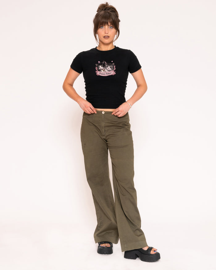 Pussy Power Black Longline Baby Tee