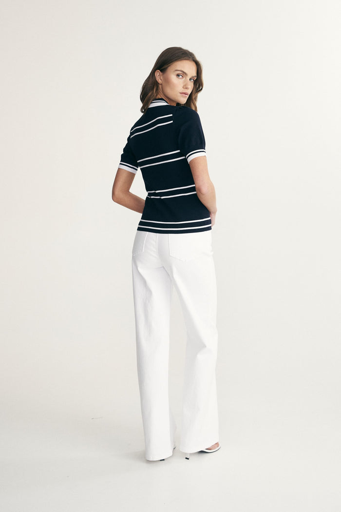 Ribbed knit polo top