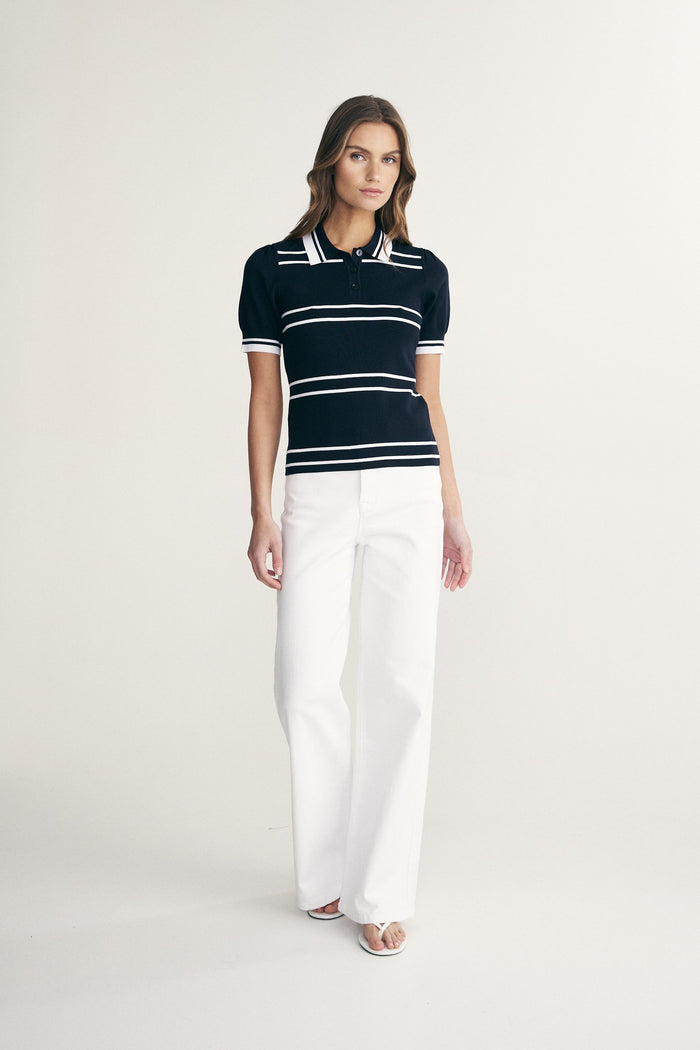 Ribbed knit polo top