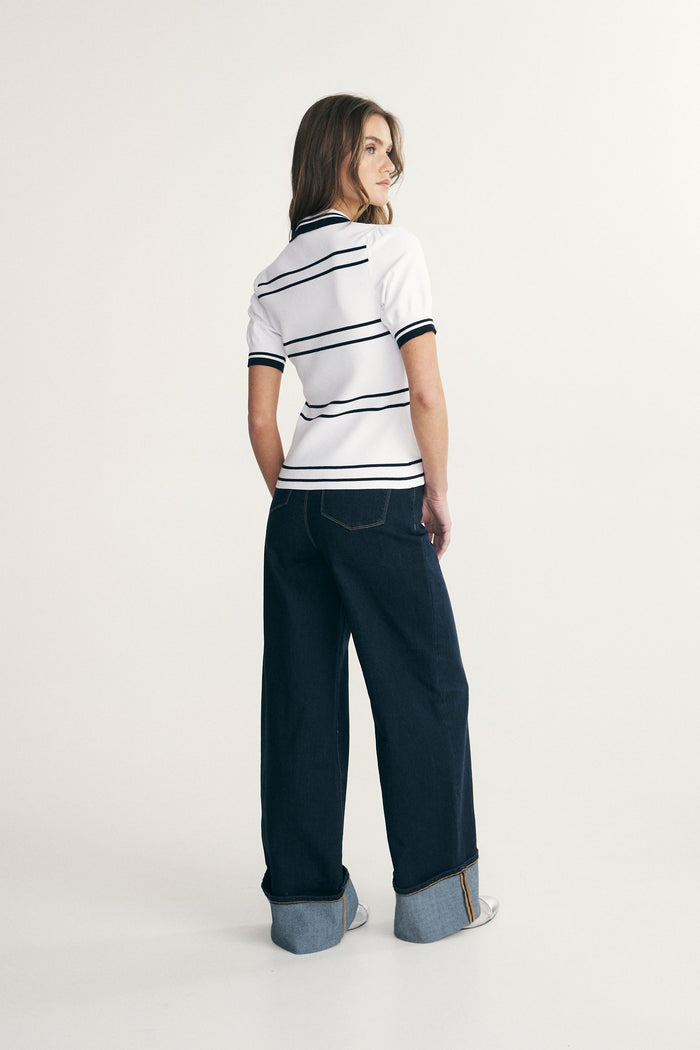 Ribbed knit polo top