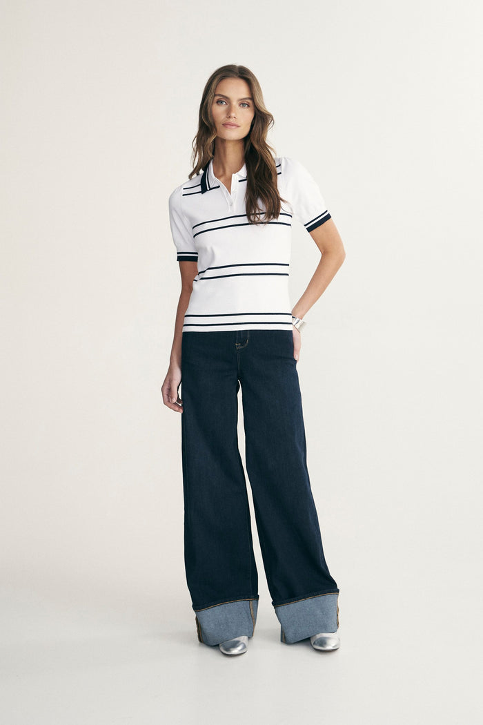 Ribbed knit polo top