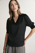Ribbed V-neck puff sleeve short-sleeved shirt