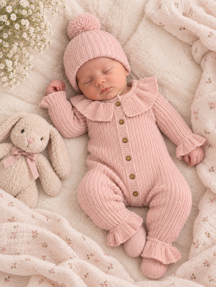 Rosé Ribbel Baby Boxpakje met Grote Kraag