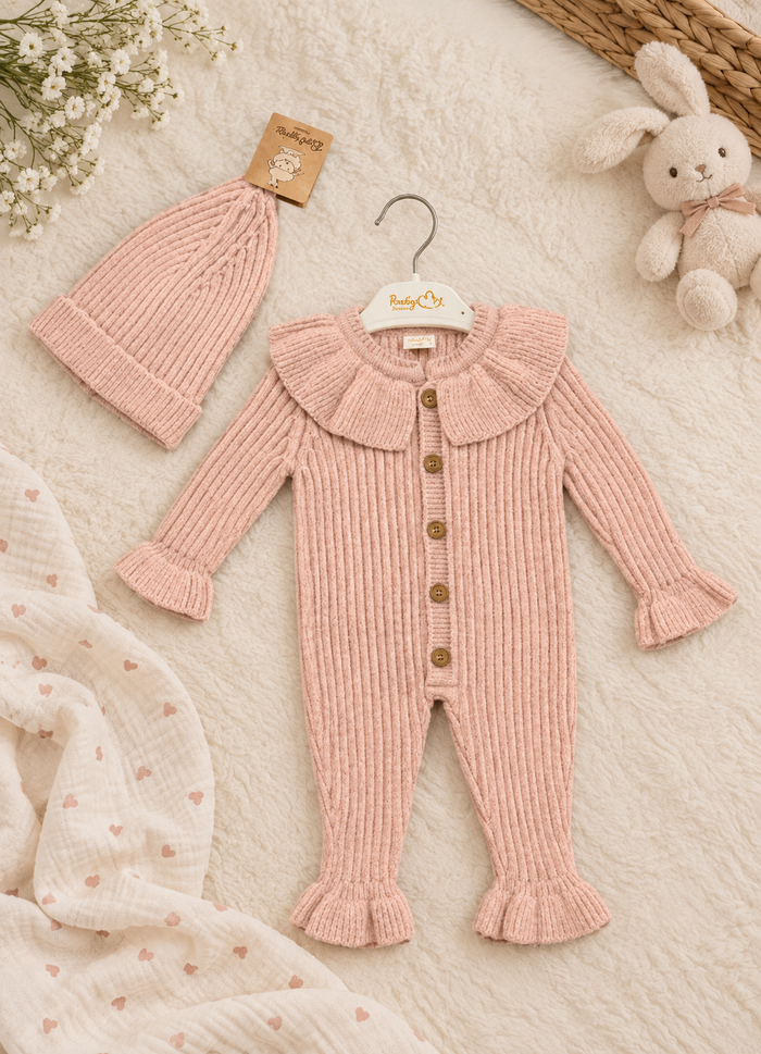 Rosé Ribbel Baby Boxpakje met Grote Kraag