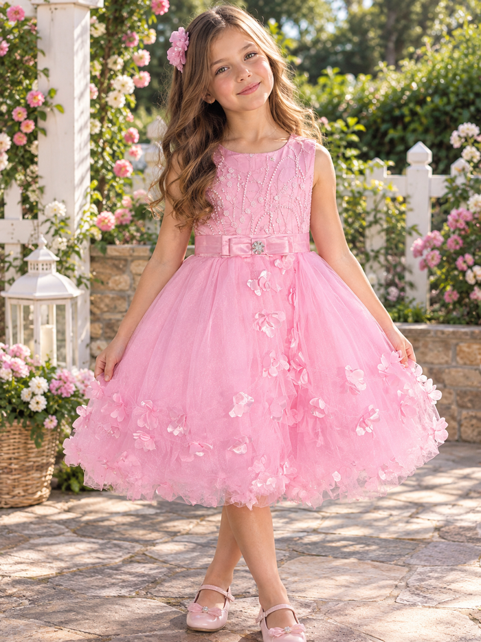 Roze Bloemenjurkje met Tule – Elegante Meisjesjurk