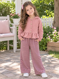 Roze Gestreepte Meisjesset met Peplum Vestje