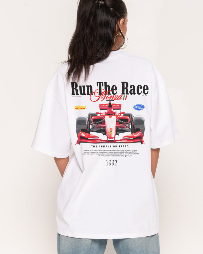 Run the Race White Oversized Tee