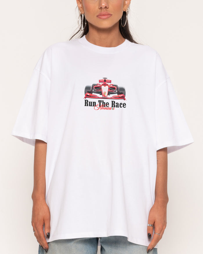 Run the Race White Oversized Tee