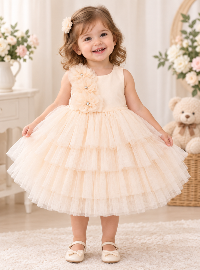 Schattige beige gekleurde feestjurk