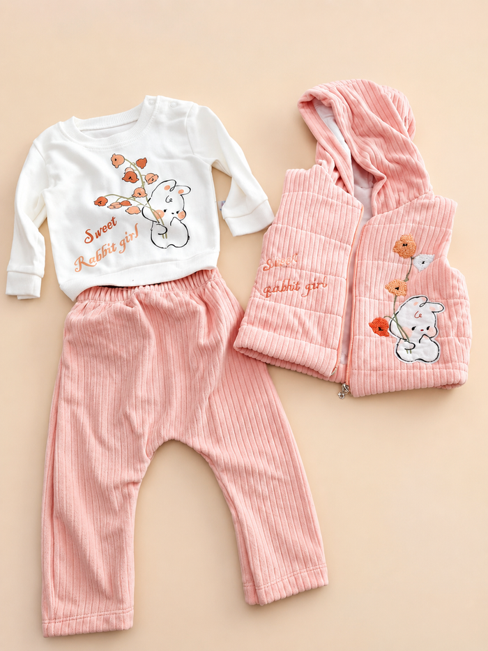 Schattige Sweet Rabbit Girl Babyset in Zacht Roze & Crème