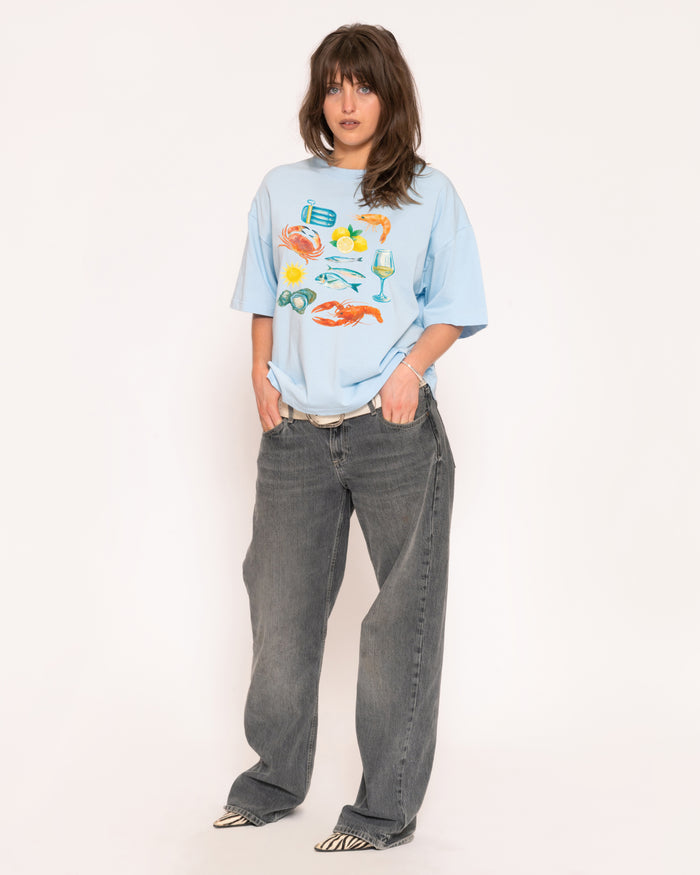 Seafood Platter Blue Boxy Crop Tee
