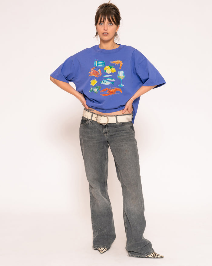 Seafood Platter Purple Boxy Crop Tee