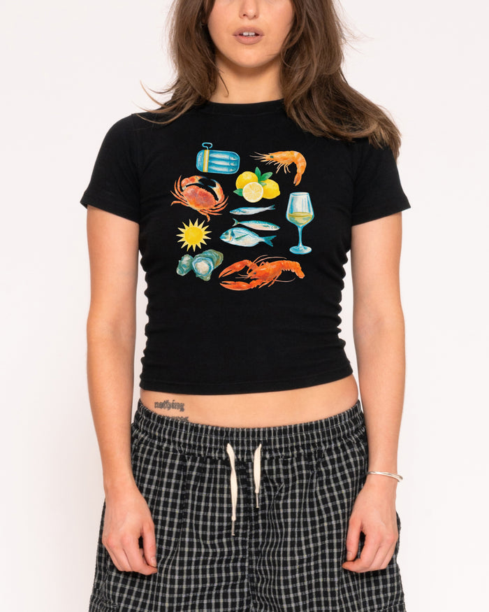 Seafood Platter Black Longline Baby Tee