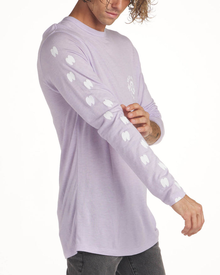 Man Showing Alpaca Footprints Design on Arm of Sebastian Lavender / Light Purple Natural Alpaca Fiber Long Sleeve Shirt – PAKA Apparel