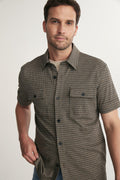 Short sleeve check knit shirt