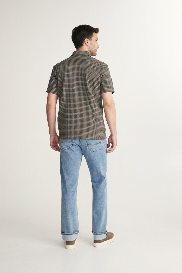 Short sleeve check knit shirt
