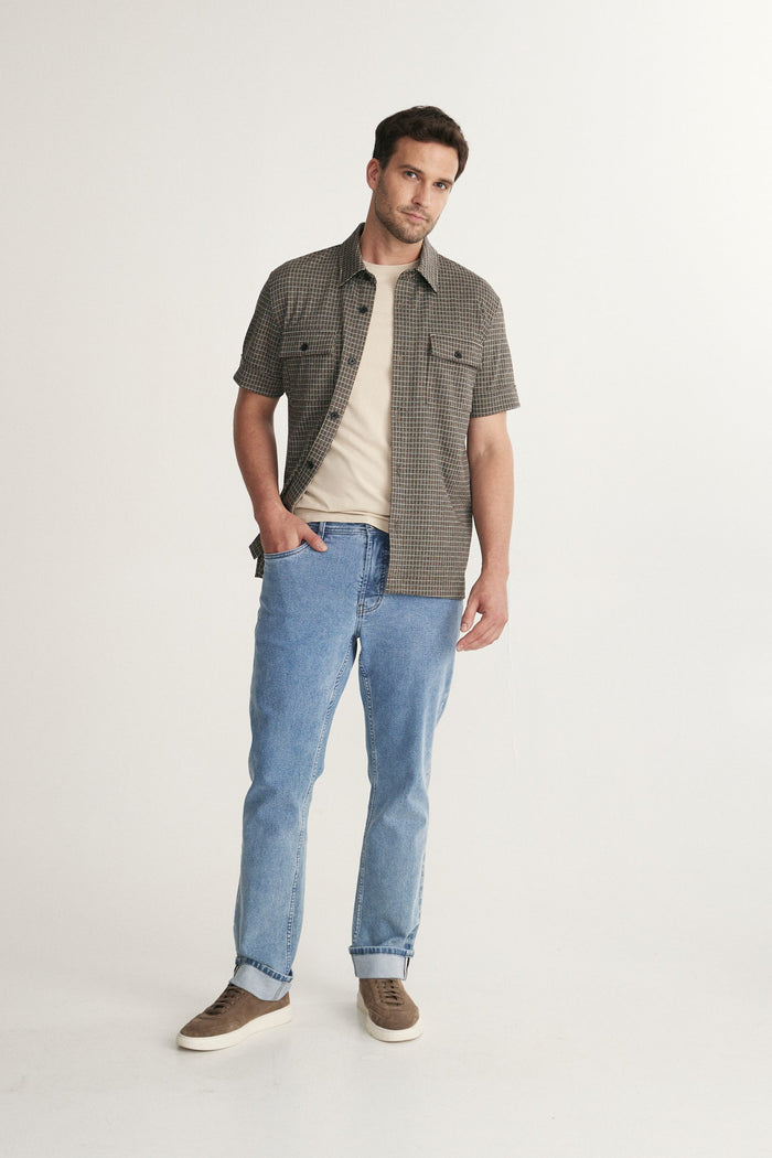 Short sleeve check knit shirt