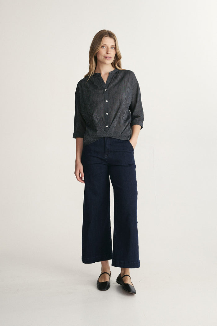 Sleeve dolman top with pleats at front