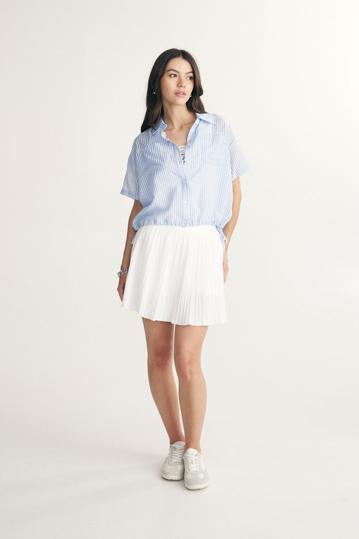 Striped blouse with drawstring