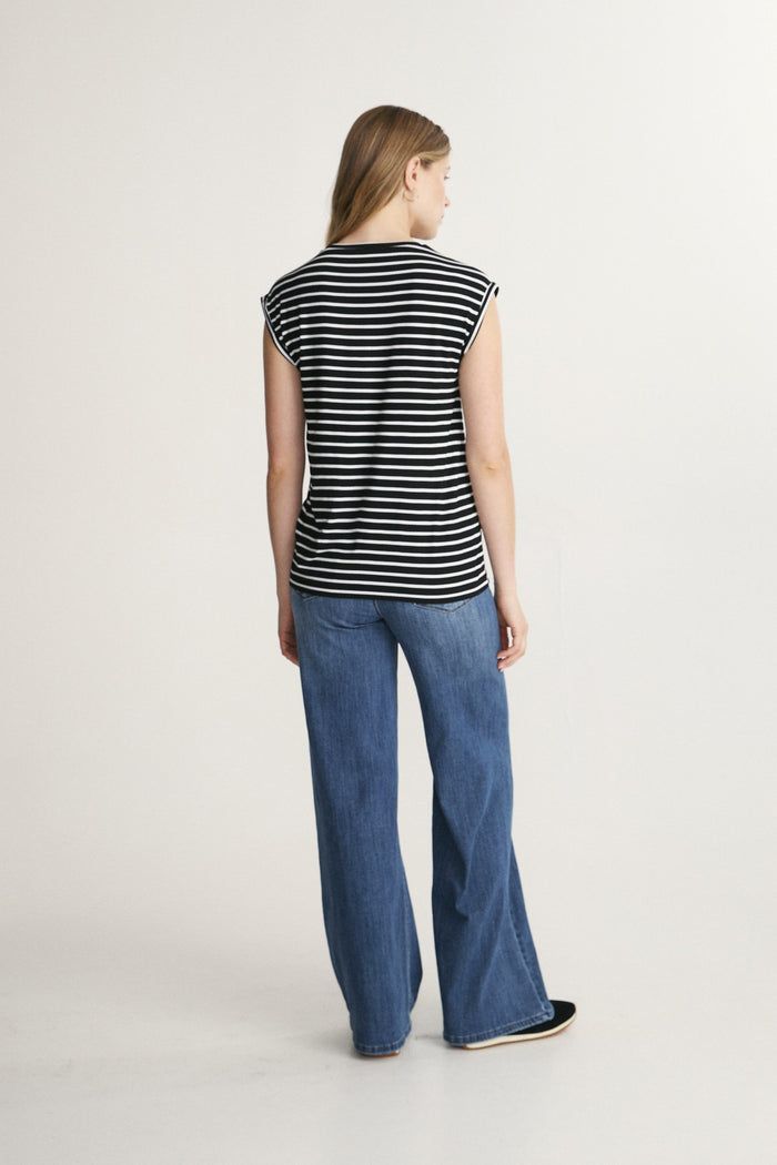 Striped Rolled Sleeve Top